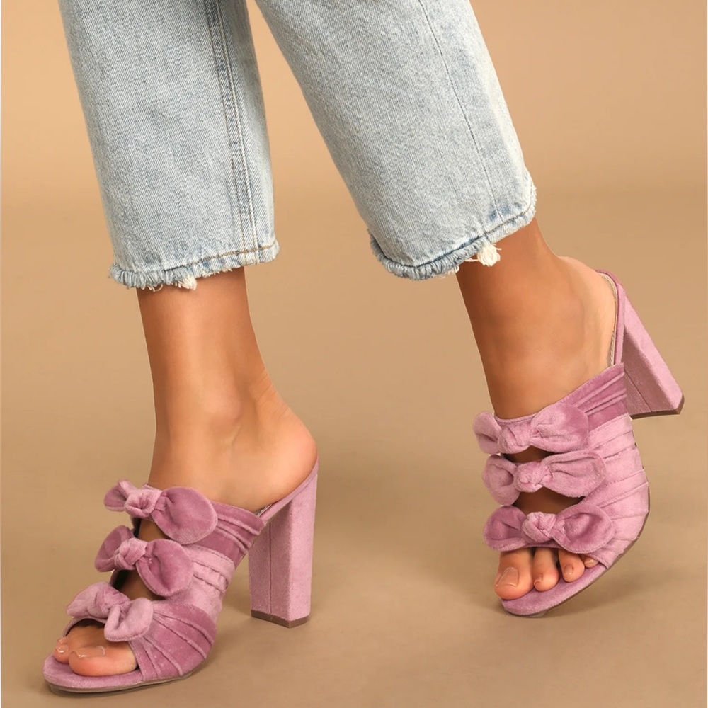 Lulus Pink Velvet Bow High Heel Sandals